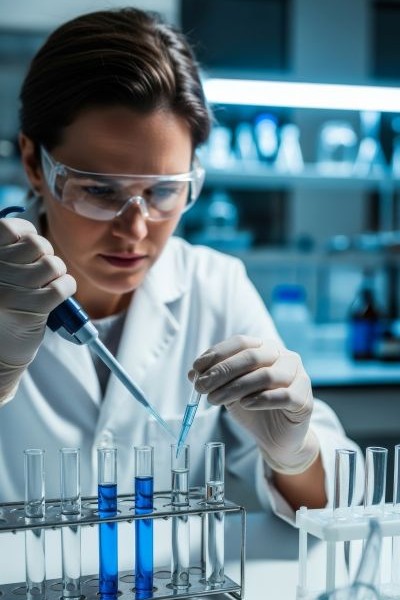 woman in lab with test tubes
