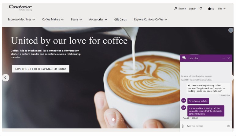 Self service chat bot in action on website